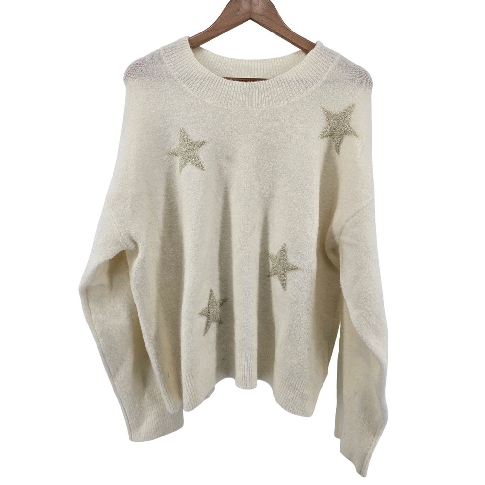 Rails Sweater Womens L Kana White Gold Stars Metallic Star EUC